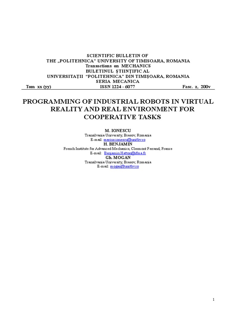 Programming of Industrial Robots in Virtual Reality | PDF | Virtual ...