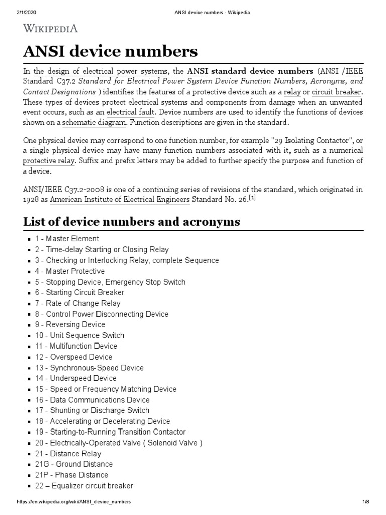 ANSI Device Numbers Wikipedia PDF Relay Switch