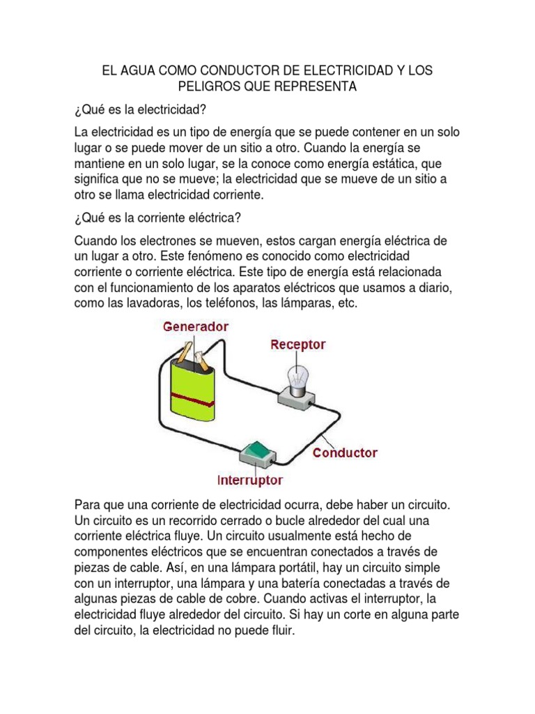 EL AGUA COMO CONDUCTOR DE ELECTRICIDAD Y LOS PELIGROS QUE