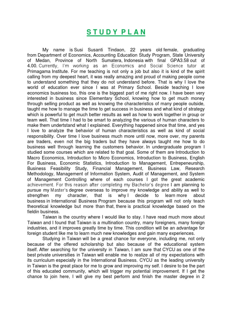 What Is A Study Plan For Scholarship