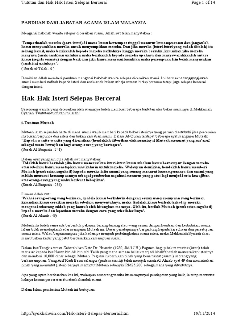 Hak Isteri Selepas Bercerai Pdf