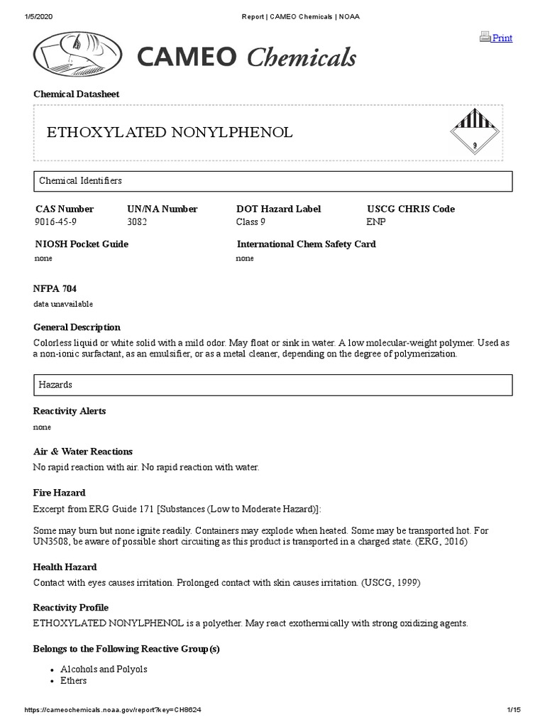 Ethoxylated Nonylphenol Chemistry PDF Polyethylene Glycol Water