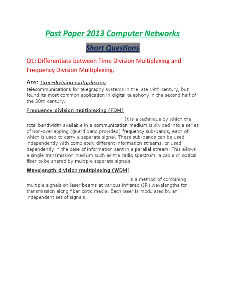 2013 Computer Networks Past Paper Analysis | PDF | Network Topology ...