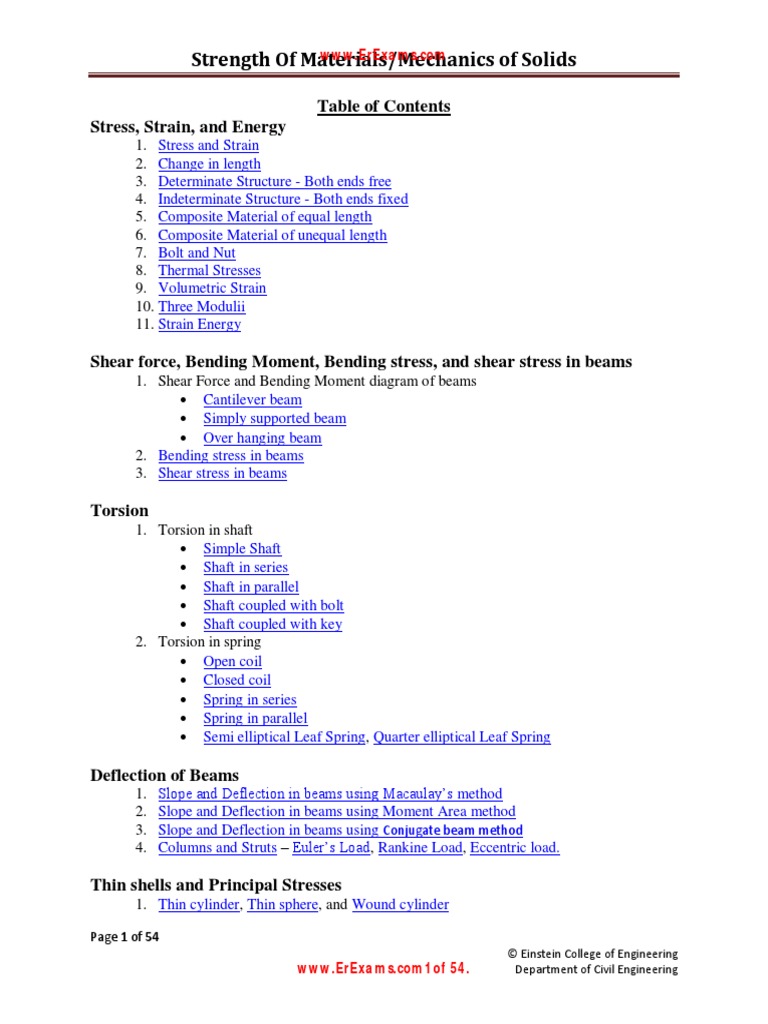Strength of Materials Mechanics of Solids PDF | PDF | Beam (Structure ...