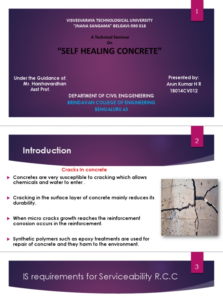 Self Healing Concrete Seminar | PDF | Concrete | Calcium