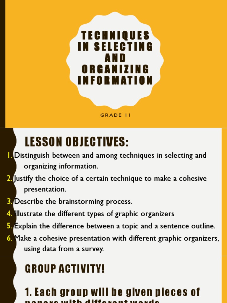 Techniques in Selecting and Organizing Information PDF Brainstorming Concept