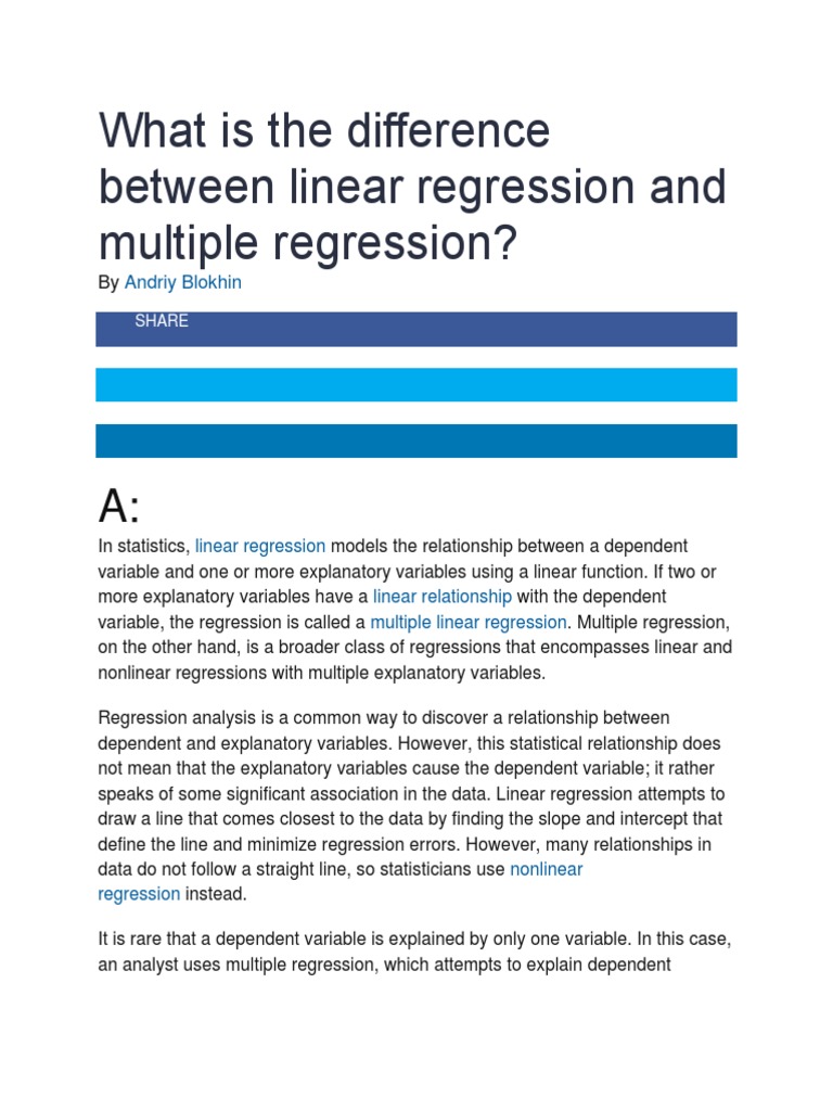 What is the difference between linear regression and multiple regression regression analysis 