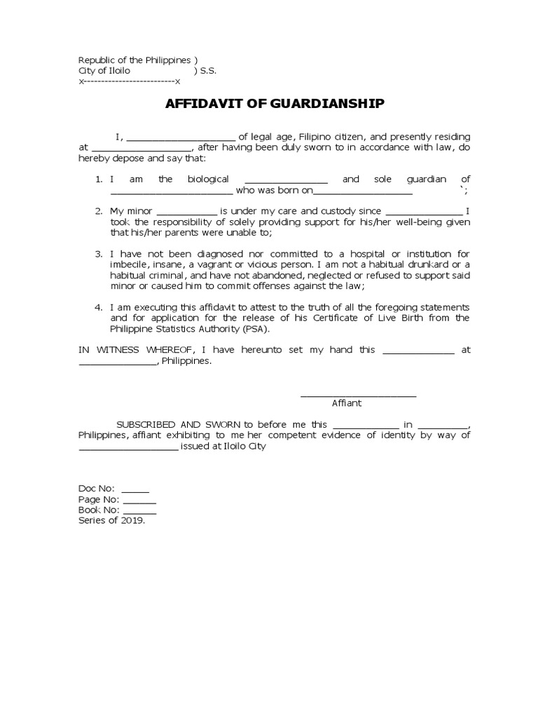 Affidavit of Guardianship Template | PDF
