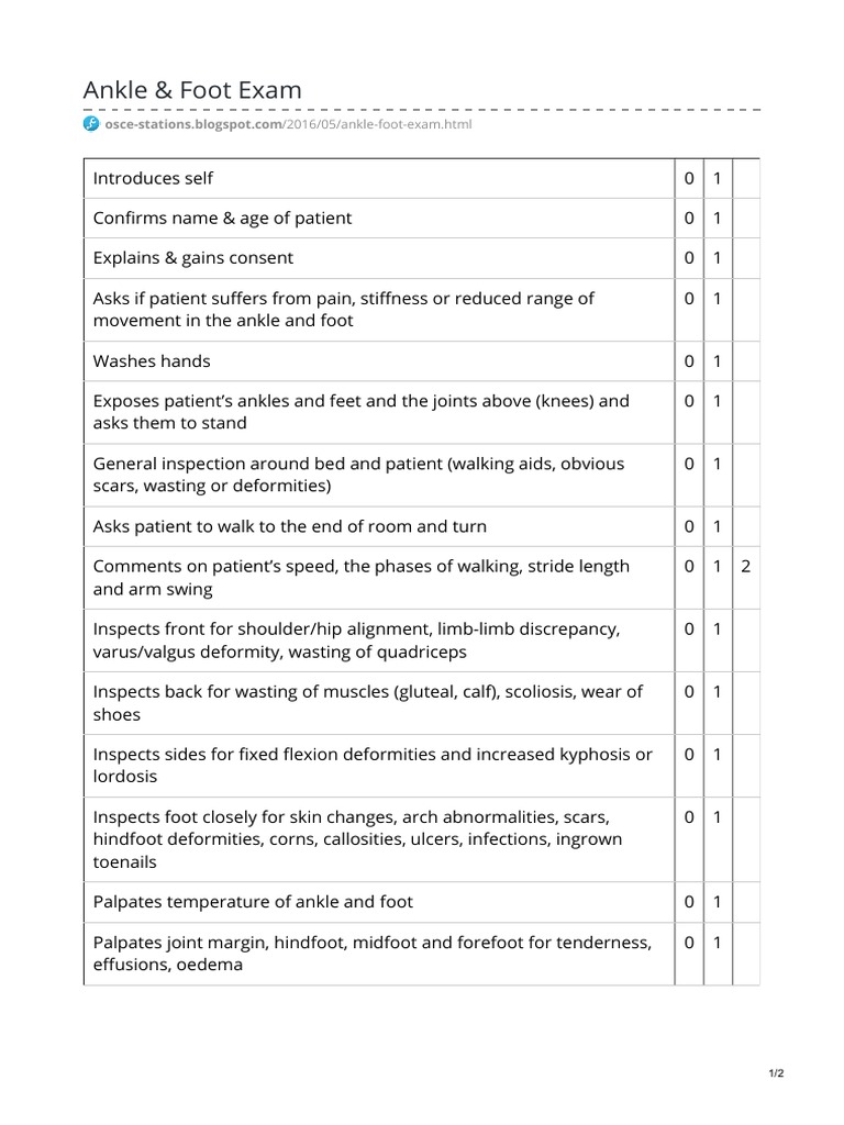 Ankle Foot Exam PDF PDF Foot Anatomical Terms Of Motion