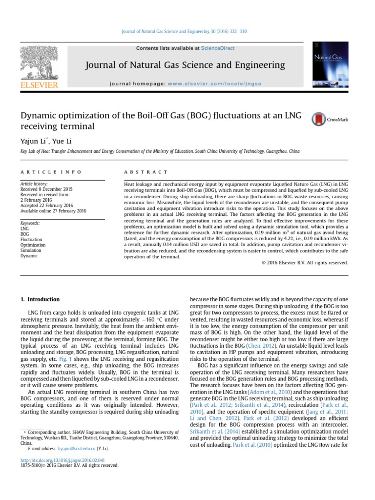 Dynamic Optimization of Boil-Off Gas Fluctuations at An LNG Receiving ...