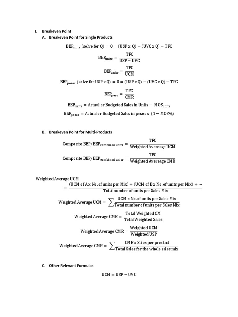 CVP Formulas | PDF | Taxes | Payments