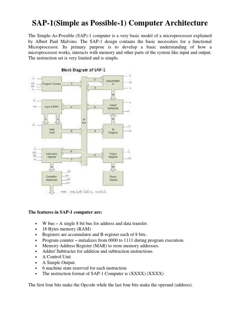 SAP-1 Computer Architecture Overview | PDF | Random Access Memory ...
