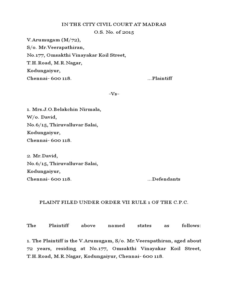 Permanent Injunction Suit by V.Arumugam | PDF | Lawsuit | Common Law