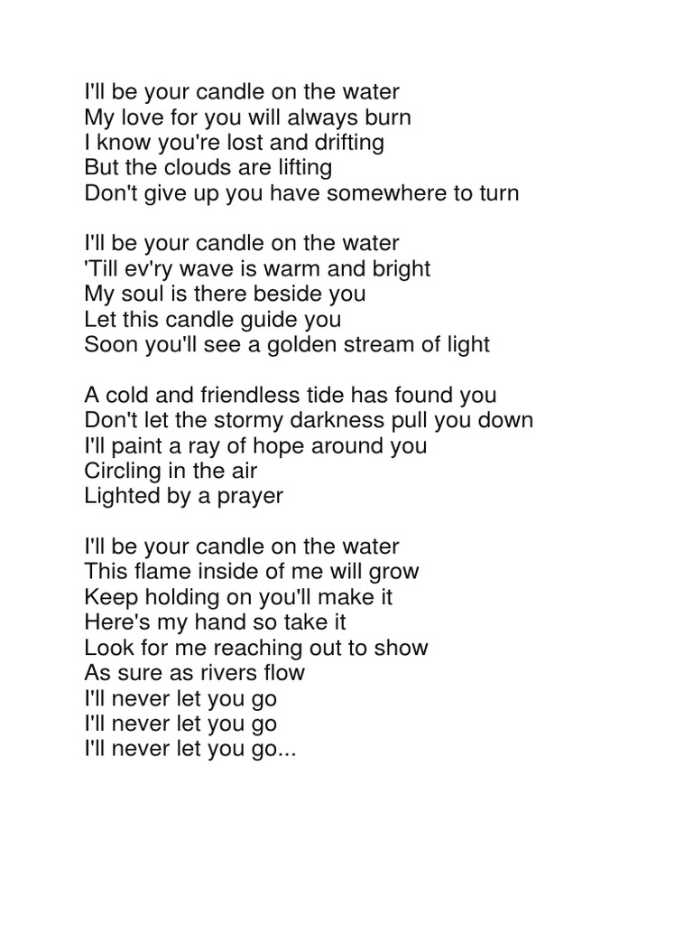 Candle On The Water LYRICS PDF