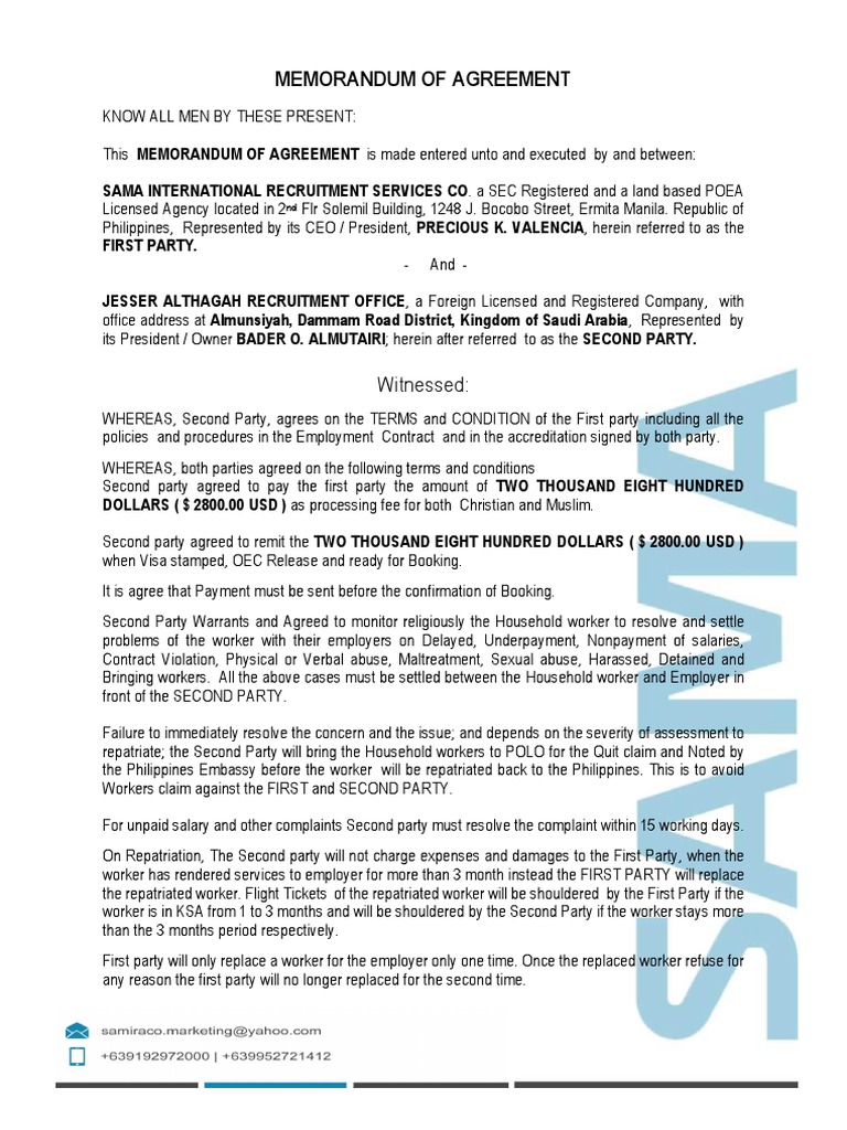 Recruitment Agreement for Household Workers | PDF | Employment | Government