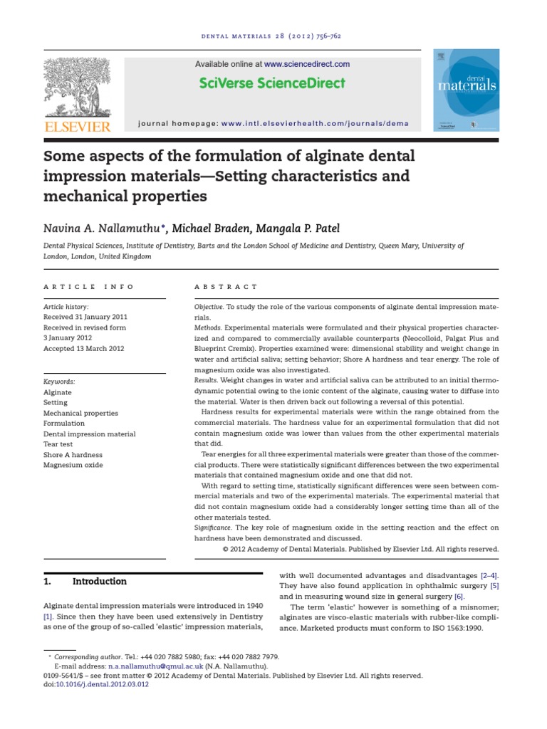 756 762 Some Aspects of The Formulation of Alginate Dental
