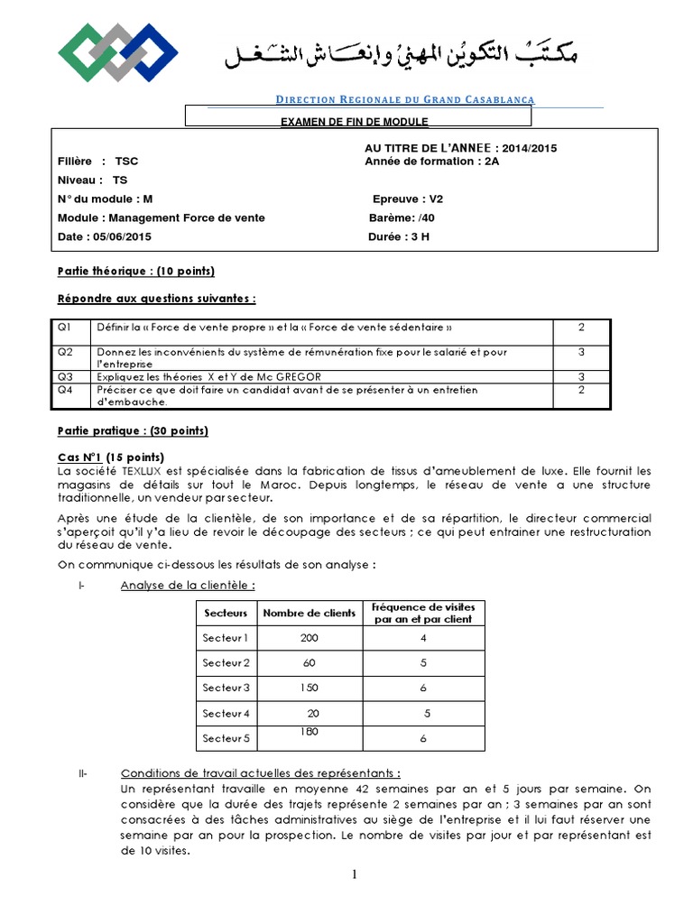Examen Management Force de Vente 2015 | PDF | Sodles | Business