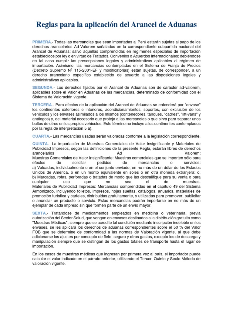 Reglas para La Aplicación Del Arancel de Aduanas | PDF | aduana | Arancel