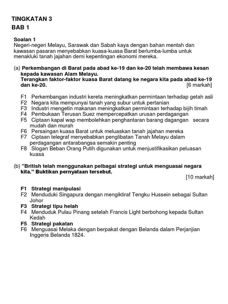 Tingkatan 3 Sejarah Contoh Soalan Bahagian C Kssm 2019 Pdf