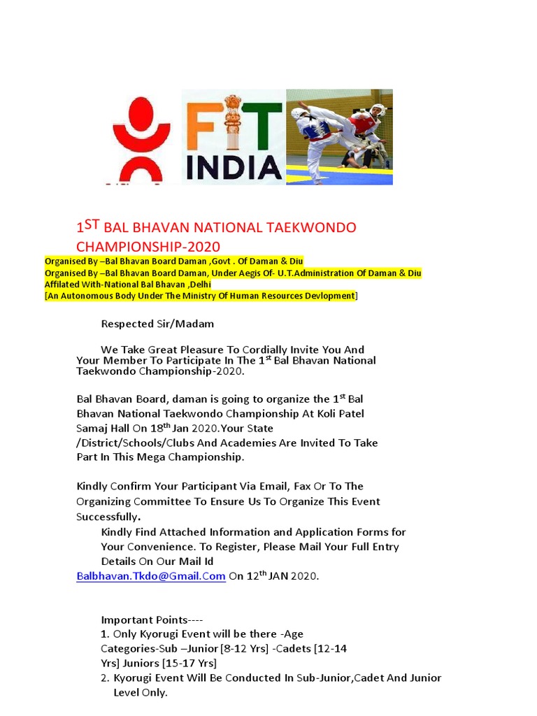 12th National Junior - Invitation Form, PDF, Taekwondo