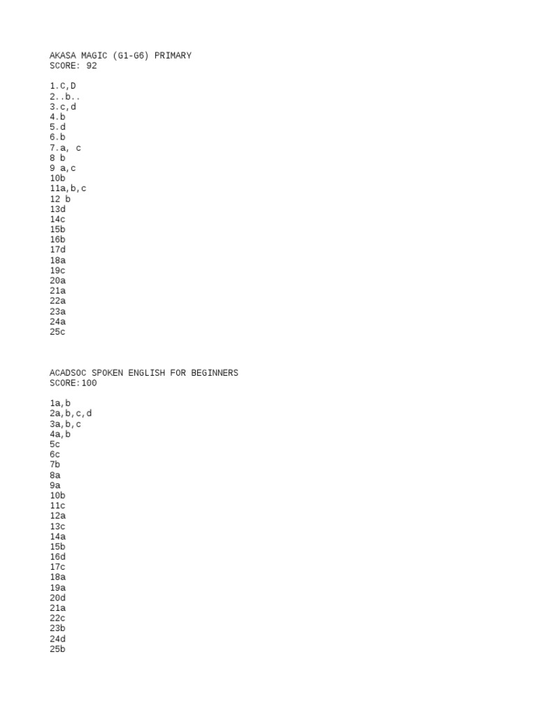 answer keys