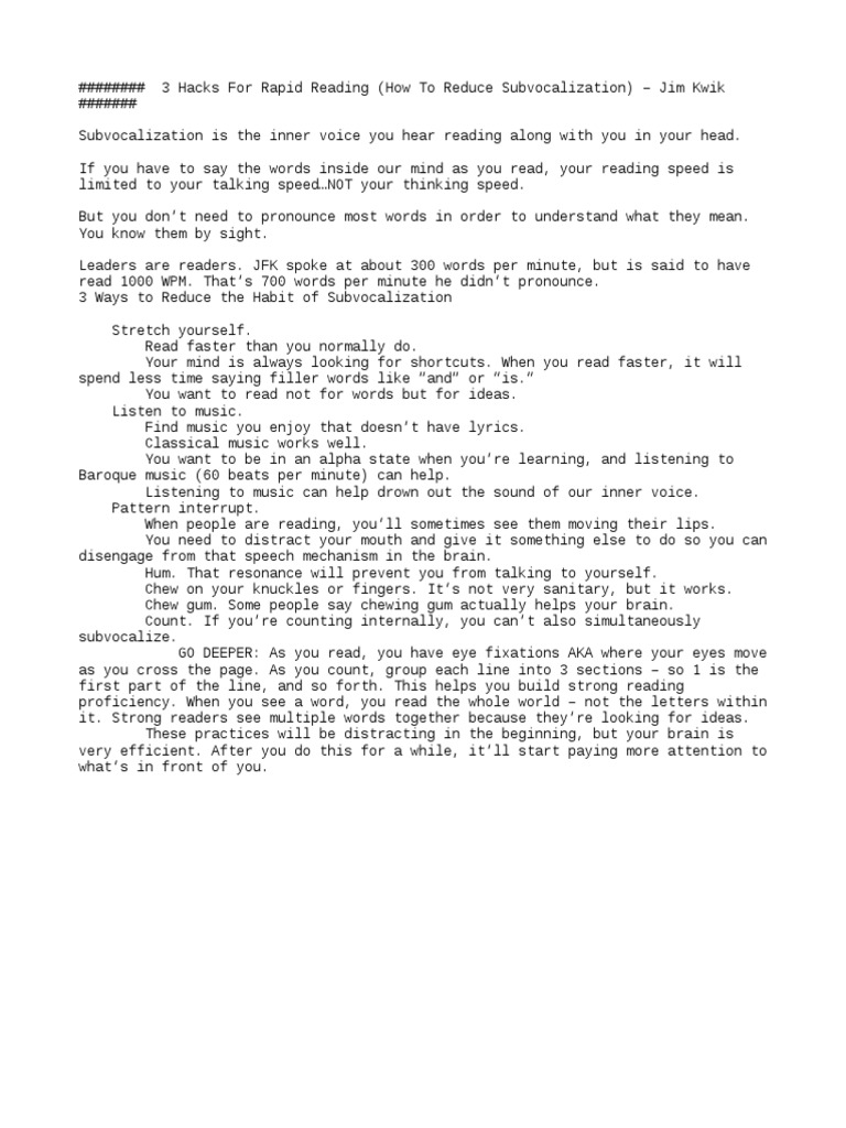 Hacks to Reduce Subvocalization in Reading | PDF