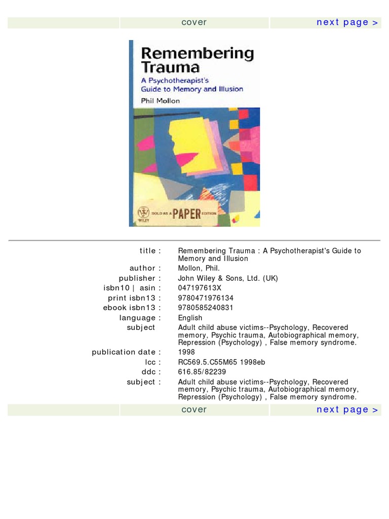 Remembering Trauma PDF | PDF | Psychoanalysis | Dissociation (Psychology)