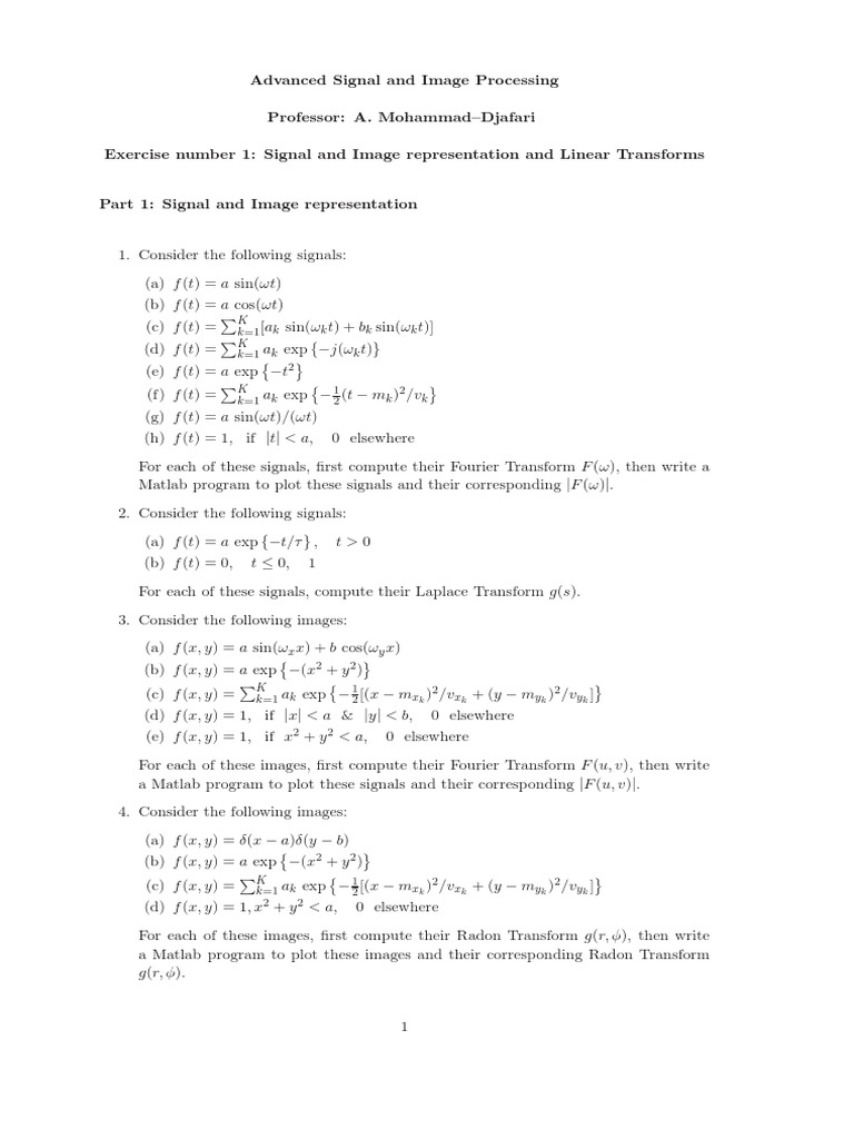 Signal and Image Processing Exercises | PDF | Matrix (Mathematics ...