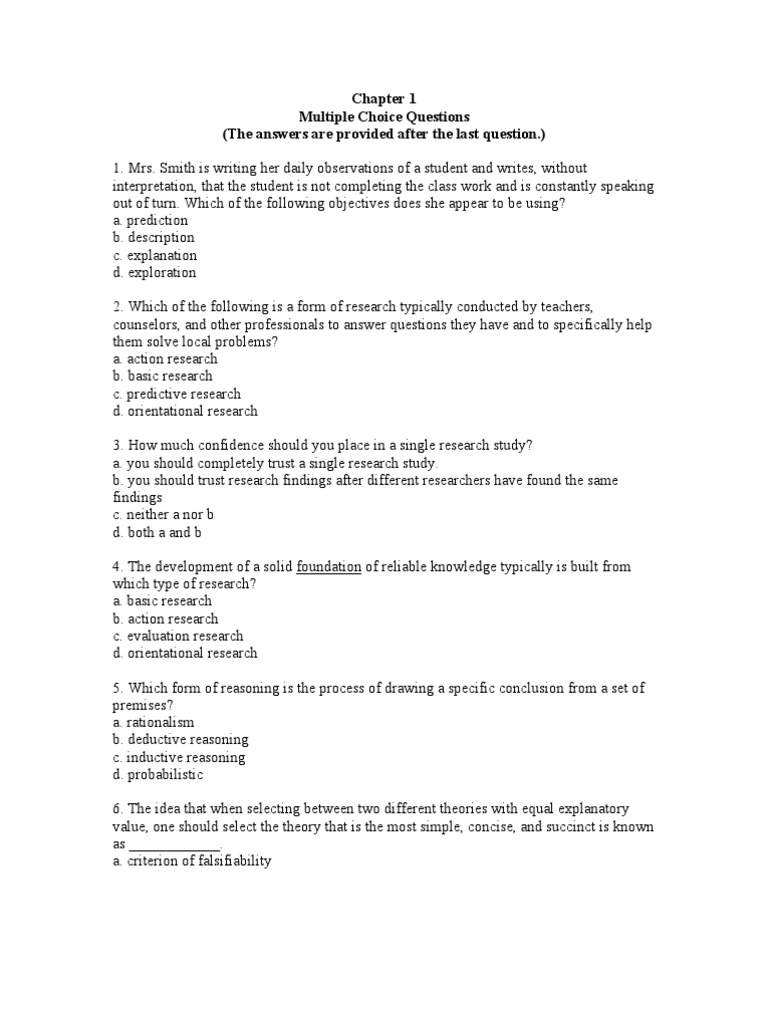 Research Method MCQs 1 Scientific Method Theory