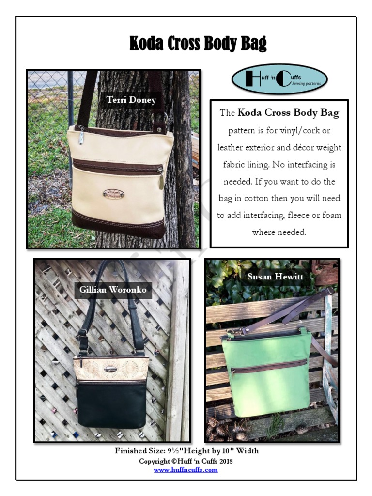 HuffnCuffs Koda Cross Body Bag v2 PDF Seam Sewing Sewing