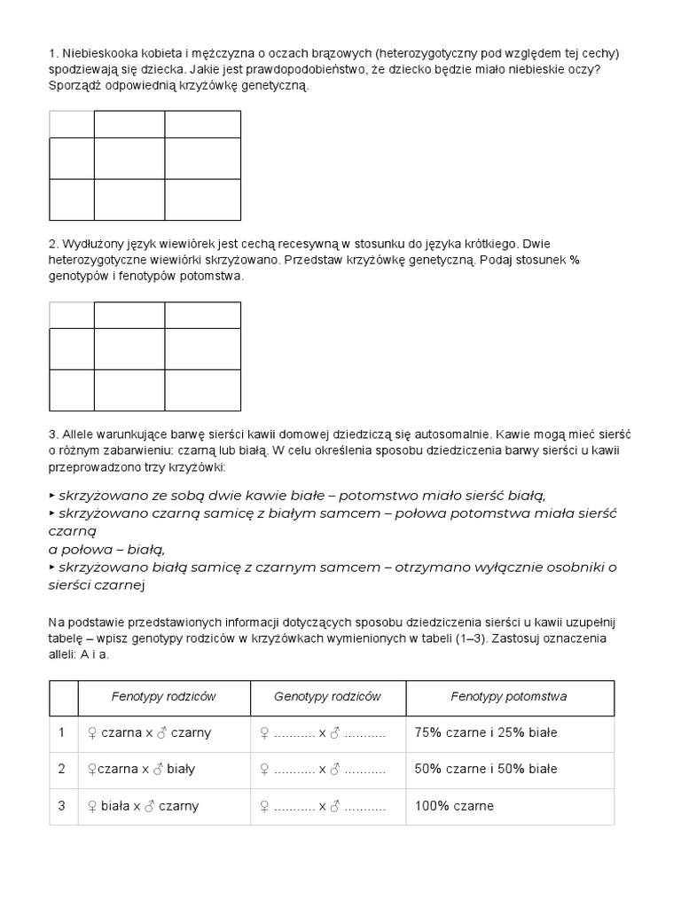 Test Biologia Klasa 8 Genetyka
