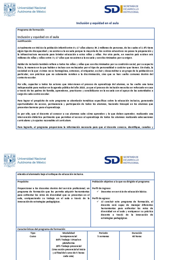 Proyecto de Inclusión Educativa en México | PDF | Inclusión (Educación ...
