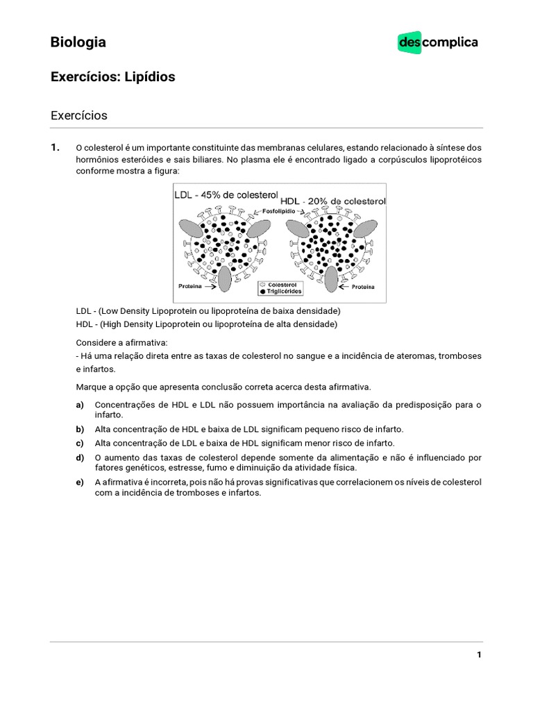 Medicina-Biologia1-Exercicios Lipidios-20-03-2019 | PDF | Colesterol ...