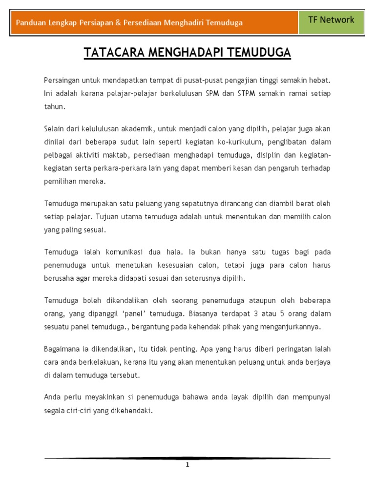 Panduan Lengkap Persiapan Dan Persediaan Temuduga Pdf
