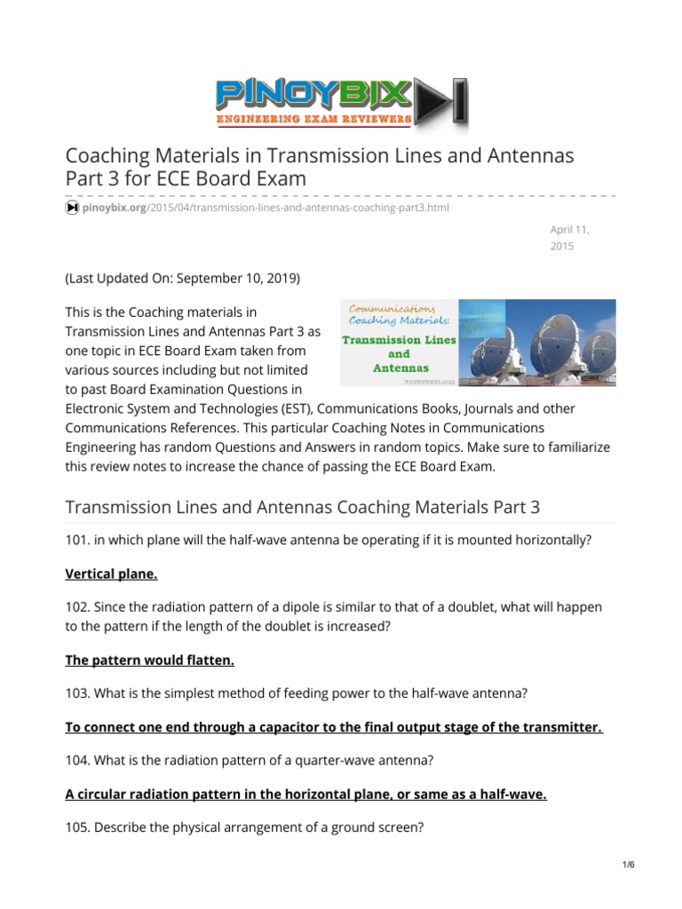 Coaching Materials in Transmission Lines and Antennas Part 3 For ECE ...