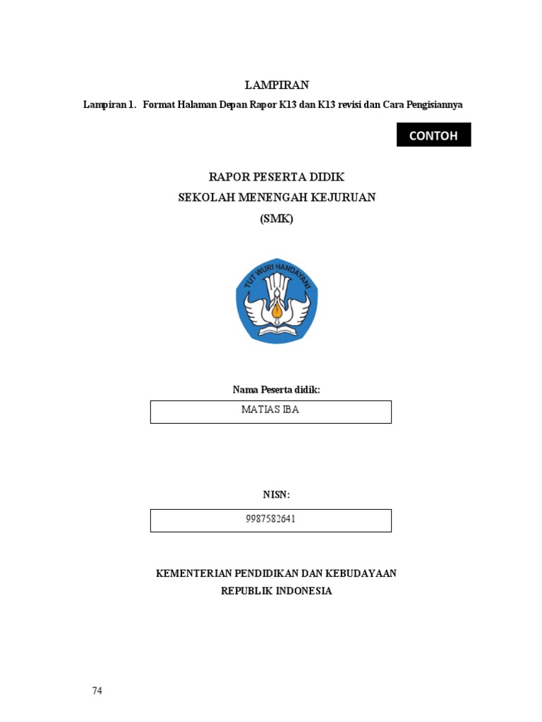 Format Rapor K13 SMK dan Pengisian | PDF