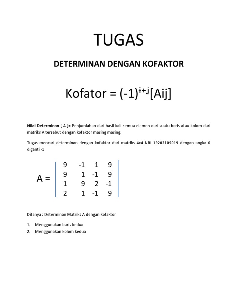 Determinan Matriks 4x4 dengan Kofaktor | PDF | Metode & Bahan Ajar