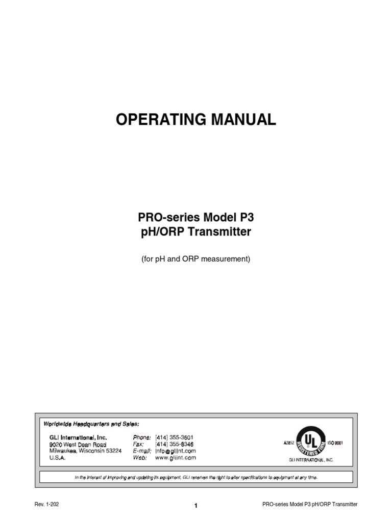 GLI ProP3 pHORP Transmitter Controller Operating Manual PDF PDF