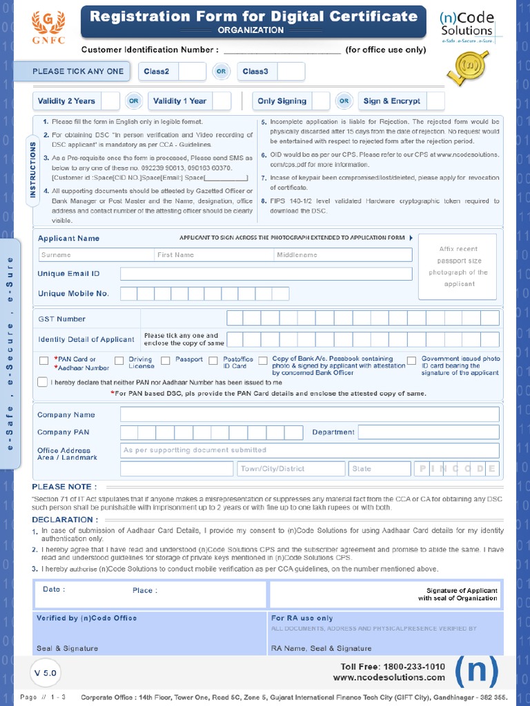 Vsign Digital Signature Form PDF