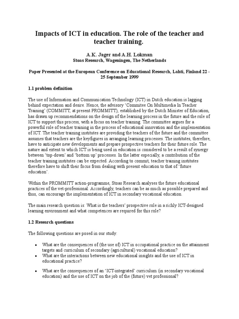 Impacts of ICT in Education | PDF | Educational Technology | Teachers