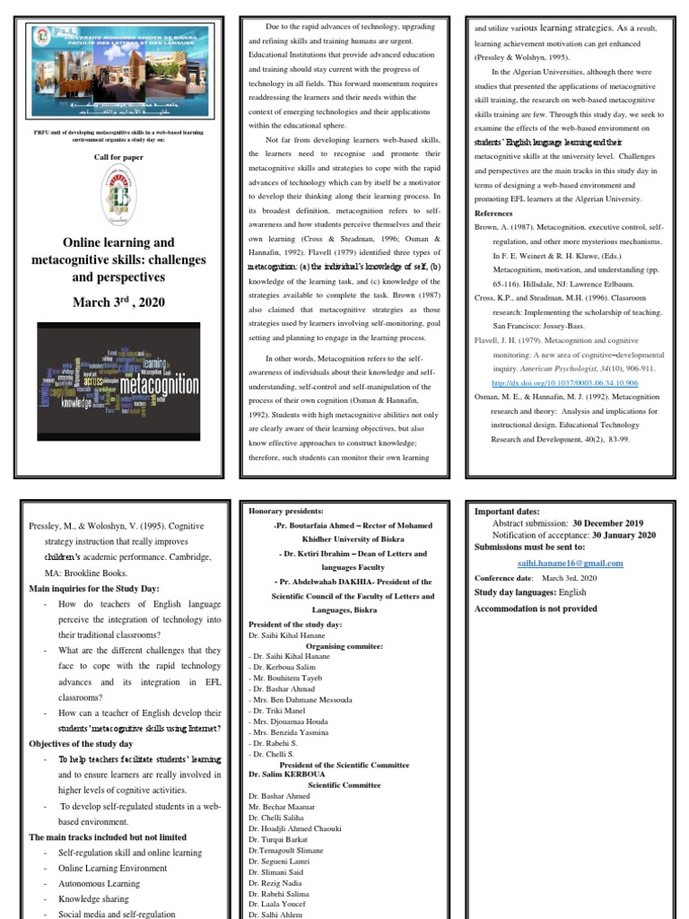 Call For Paper Metacognitive Skills Pdf
