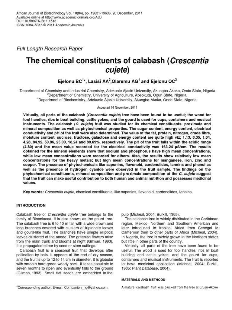 The Chemical Constituents of Calabash (Berenuk) PDF | PDF | Fructose ...