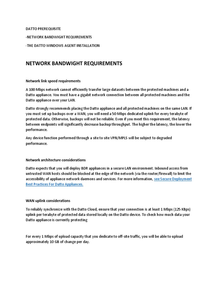 Datto Backup Network Requirements Guide | PDF | Backup | Transmission ...