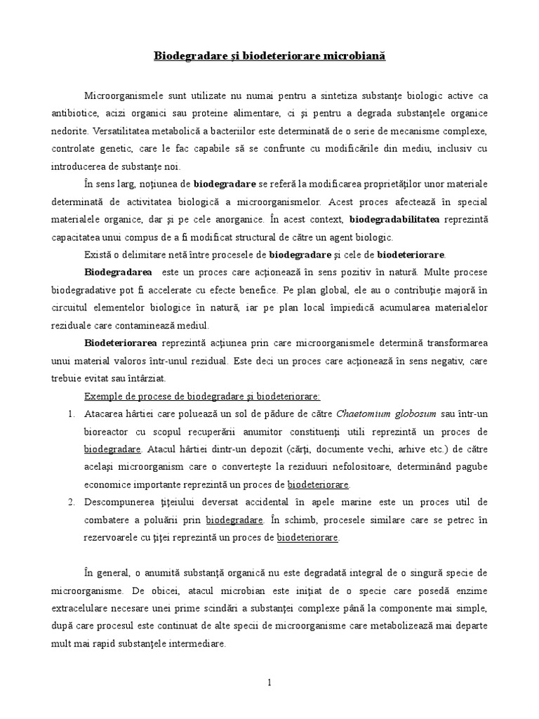 Biodegradare Si Biodeteriorare Microbiana | PDF