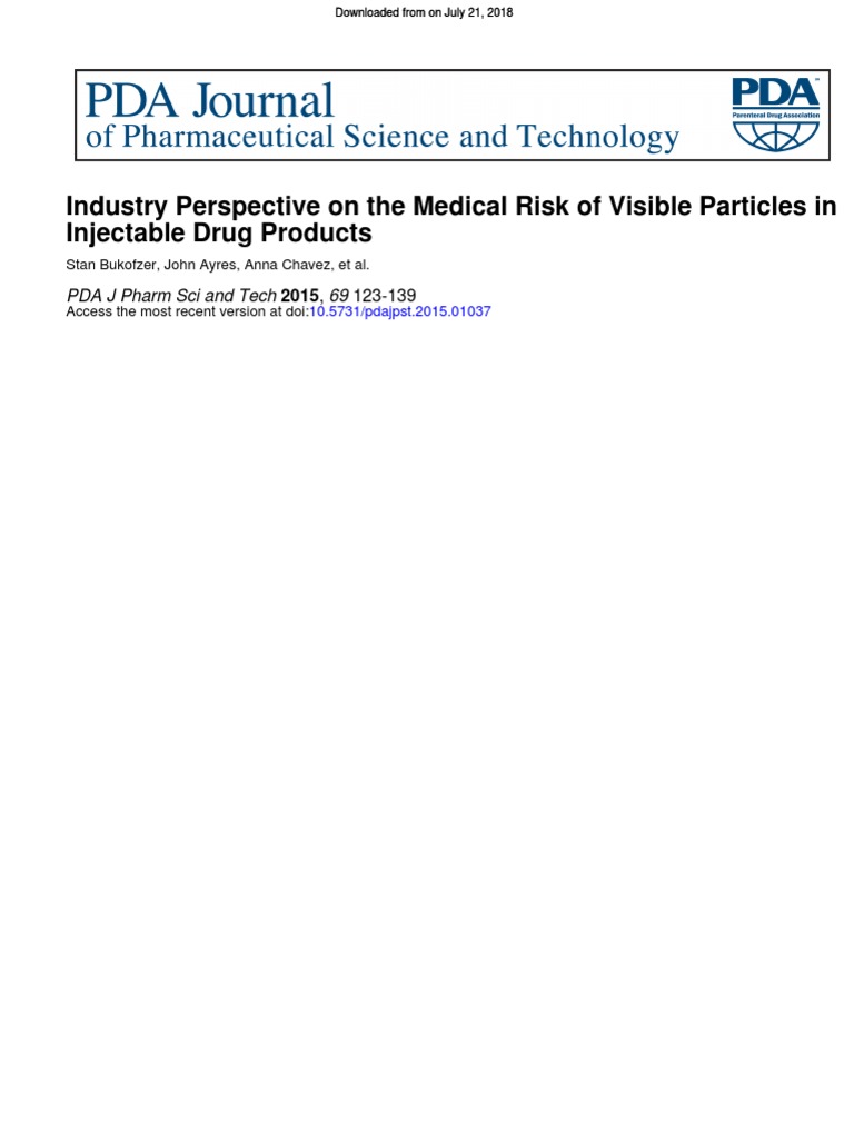 Pda Journal September Intravenous Therapy Particulates