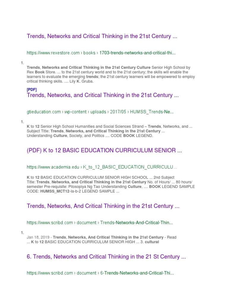 Trends | PDF | Critical Thinking | Curriculum
