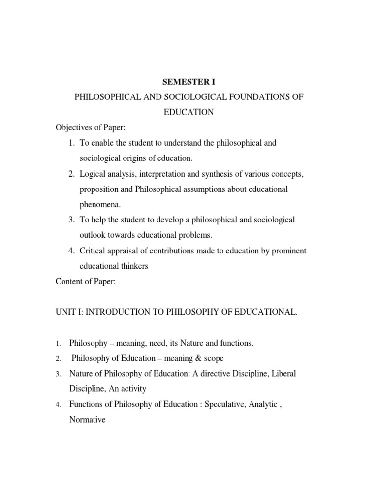 MA Education First Semester Syllabus | PDF | Teacher Education ...