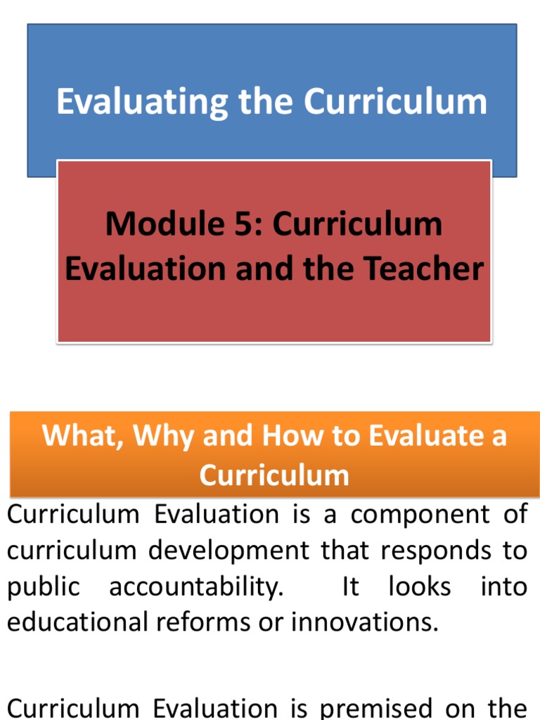 Curriculum Evaluation Curriculum Educational Assessment