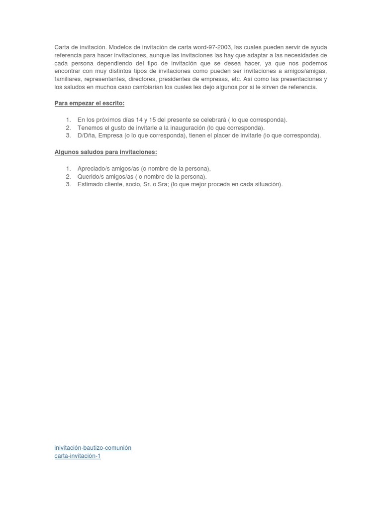 Carta De Invitacion Pdf Correo Red Mundial