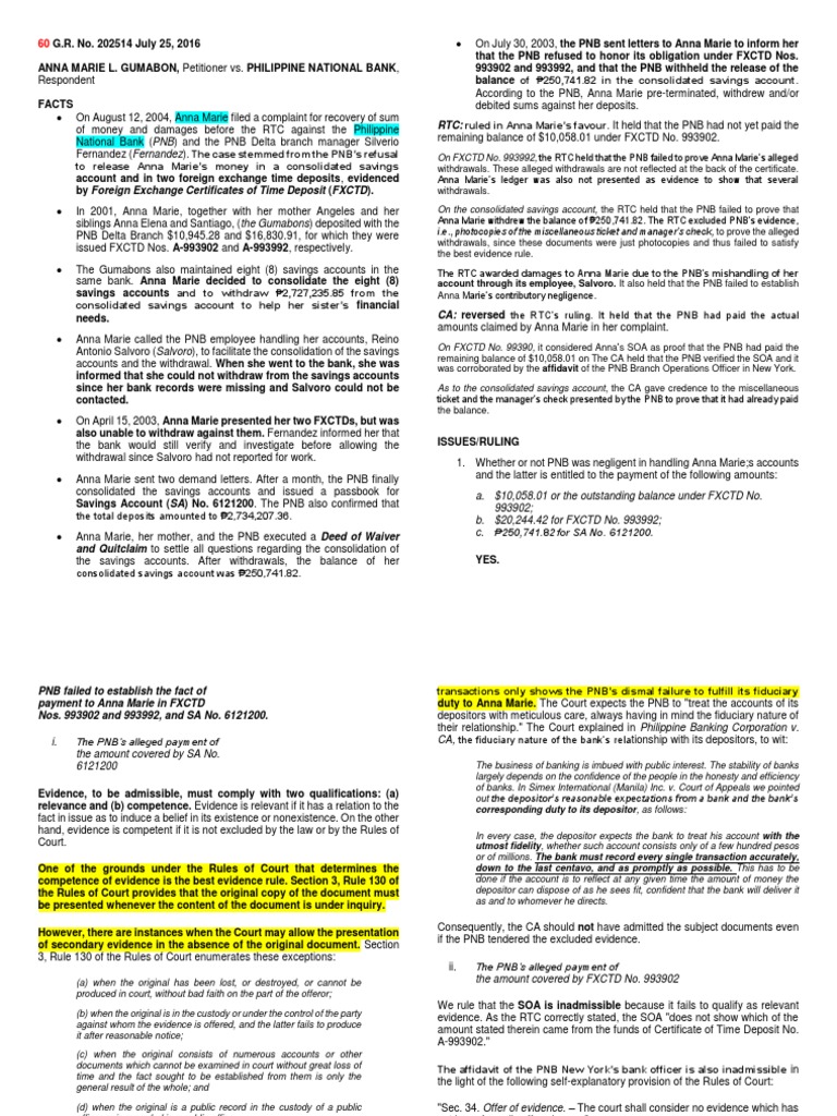 Anna Marie Gumabon V Philippine National Bank Damages Affidavit